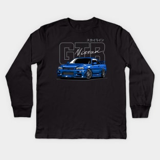 GTR R34 Blue Kids Long Sleeve T-Shirt